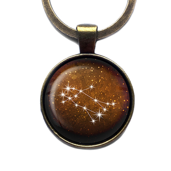 Zodiac Symbol Astrology Gemini Star Constellation Antique Bronze Keychain