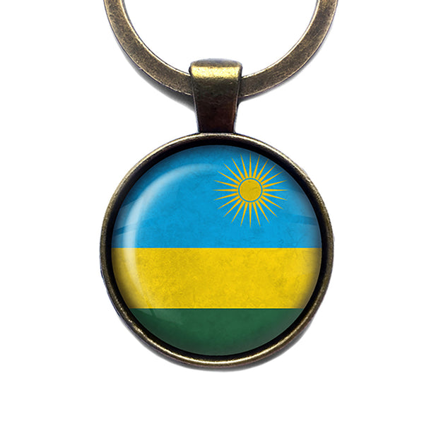 Republic of Rwanda Rwandan Rwandese Flag Antique Bronze Keychain