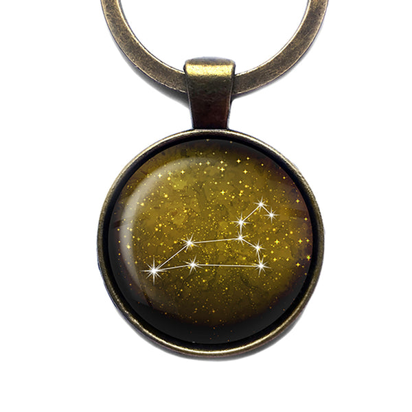 Zodiac Symbol Astrology Leo Star Constellation Antique Bronze Keychain