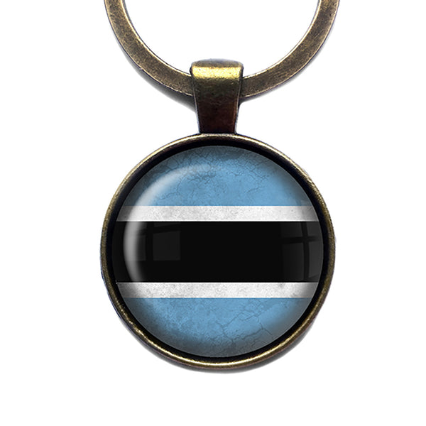 Republic of Botswana Flag Antique Bronze Keychain