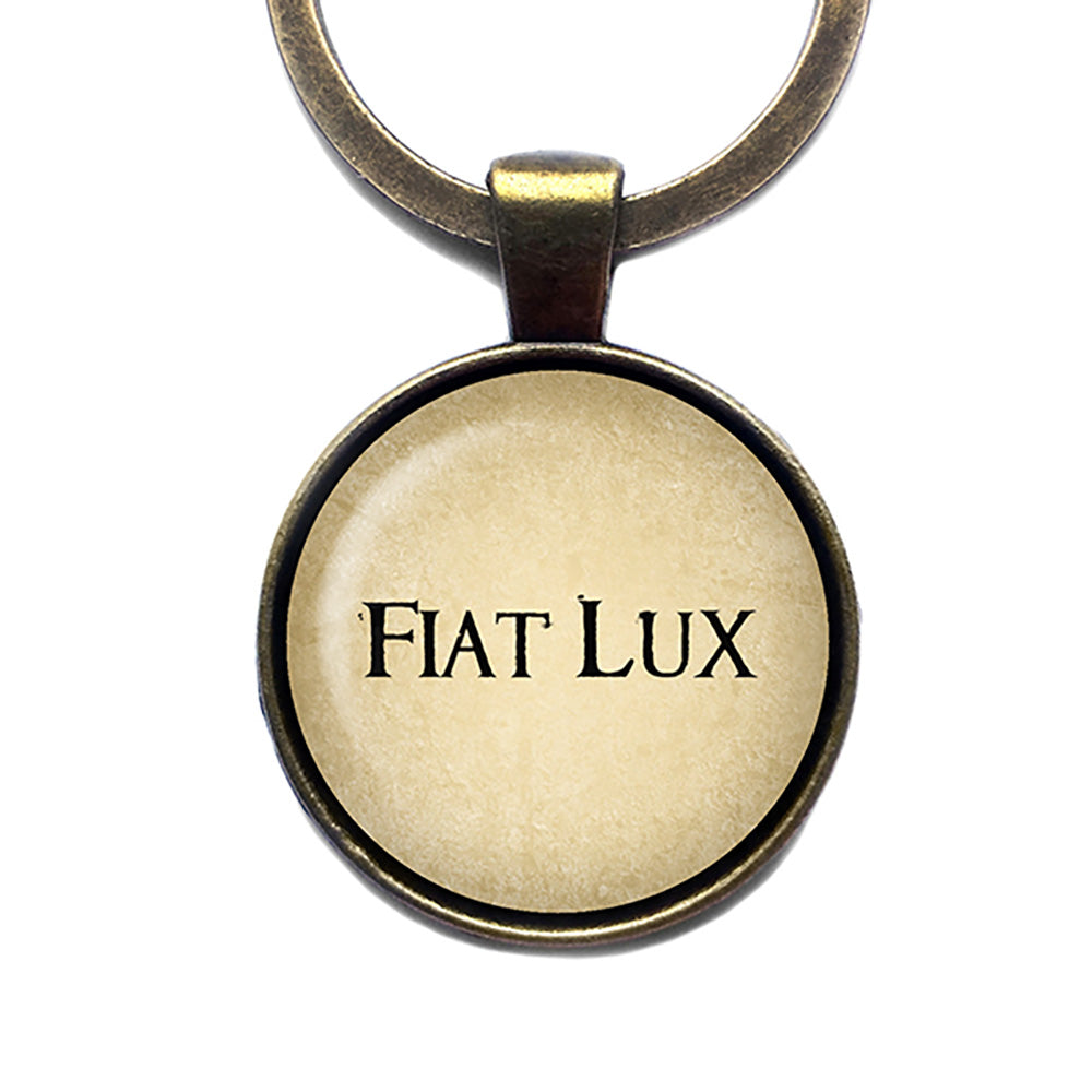 Latin Phrase Quote Saying Fiat Lux Let There Be Light Old Testament Genesis 1 3 Antique Bronze Keychain