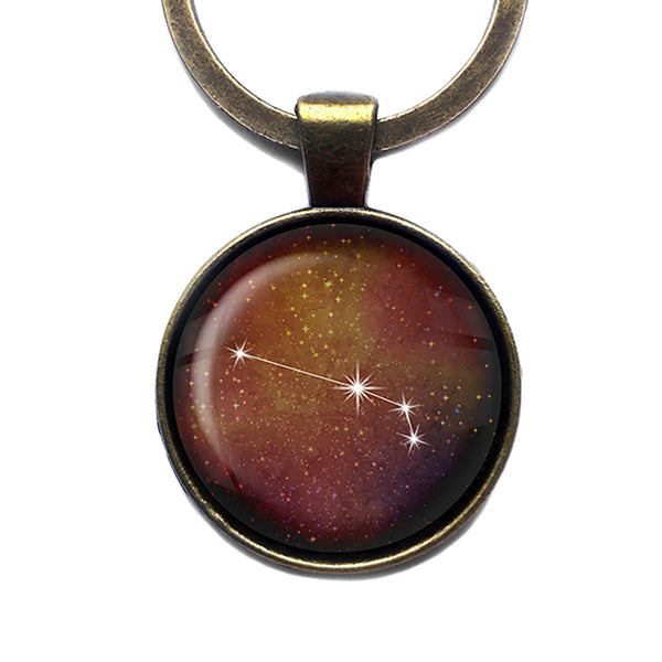 Zodiac Symbol Astrology Aries Star Constellation Antique Bronze Keychain