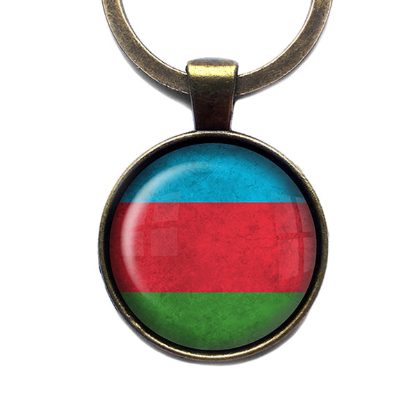 Republic of Azerbaijan Flag Antique Bronze Keychain