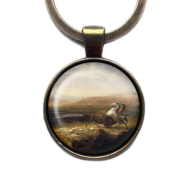 Albert Bierstadt The Last of the Buffalo 1888 Classic Artwork Bronze Keychain