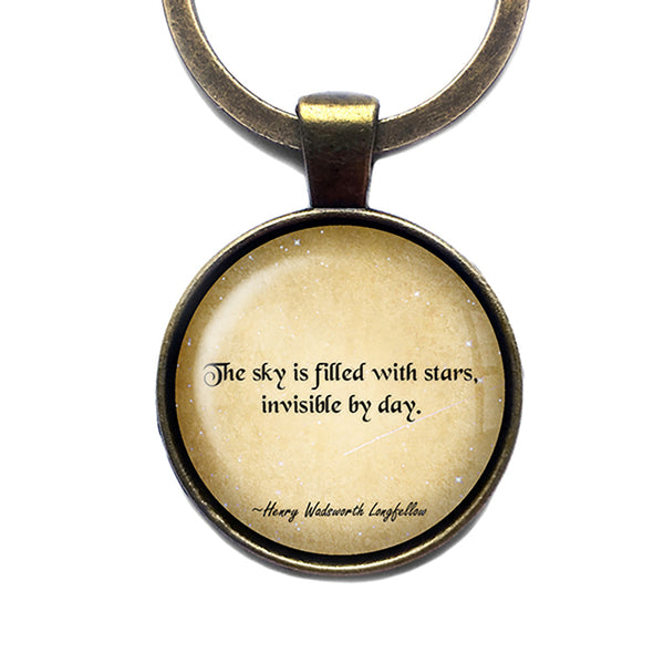 Henry Wadsworth Longfellow The sky is Filled with Stars Invisible by Day Antique Bronze Keychain