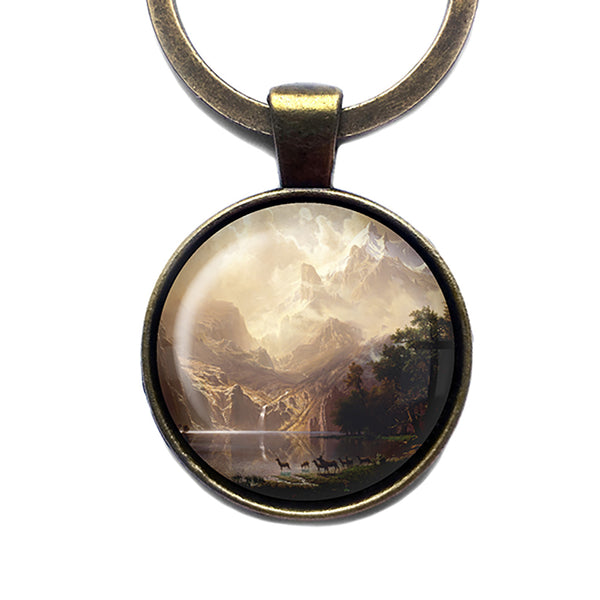 Albert Bierstadt Among the Sierra Nevada California Classic Artwork Bronze Keychain