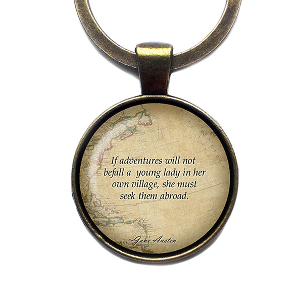 Jane Austen Young Lady Adventures from Northanger Abbey Antique Bronze Keychain