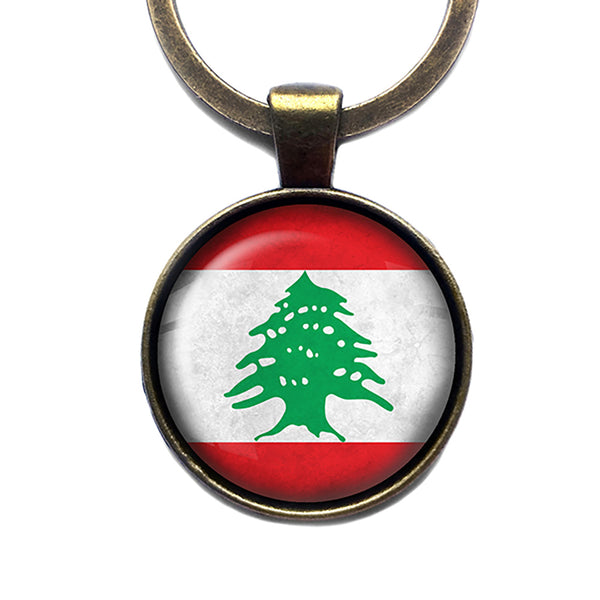 Lebanon Lebanese Republic Flag Antique Bronze Keychain