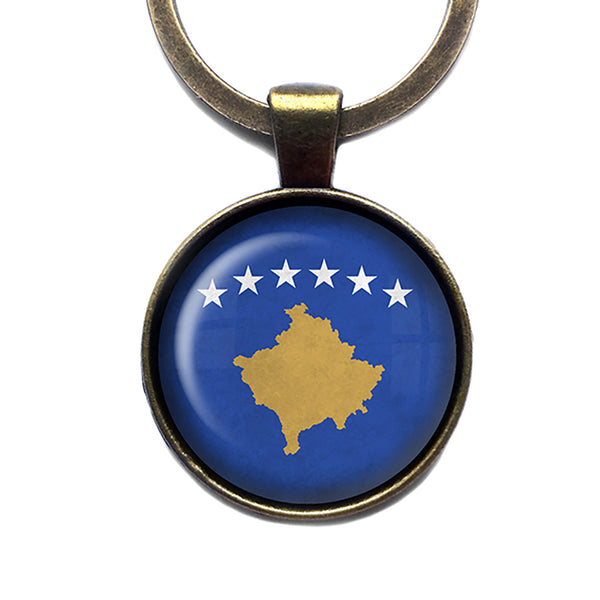 Republic of Kosovo Kosovar Flag Antique Bronze Keychain