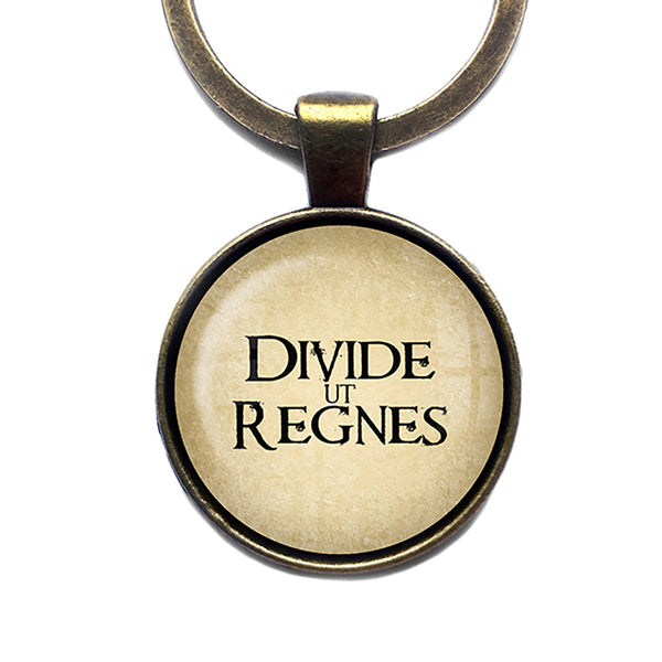 Latin Phrase Quote Saying Divide ut Regnes Divide and Conquer Antique Bronze Keychain