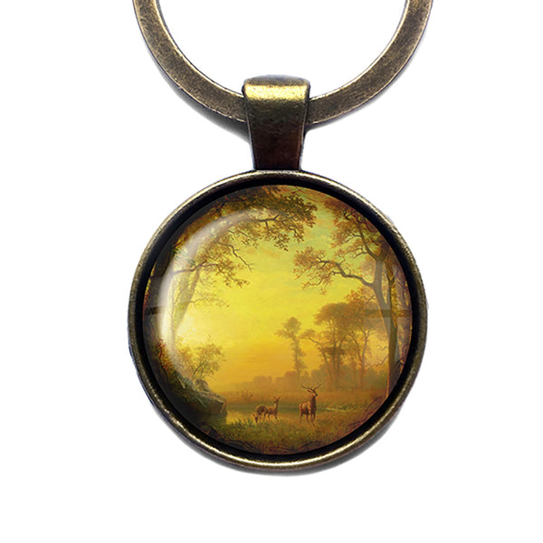 Albert Bierstadt Light in the Forest Classic Artwork Bronze Keychain