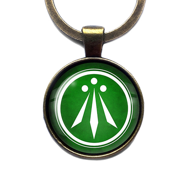 Celtic Symbol The Awen Three Rays of Light Green on White Bronze Keychain