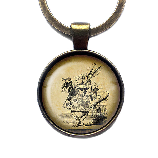 Alice in Wonderland White Rabbit Trumpet Antique Bronze Keychain