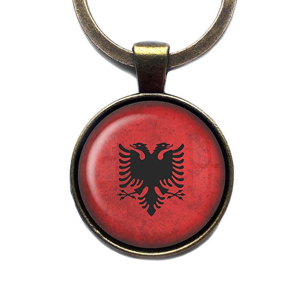 Albania Albanian Flag Antique Bronze Keychain