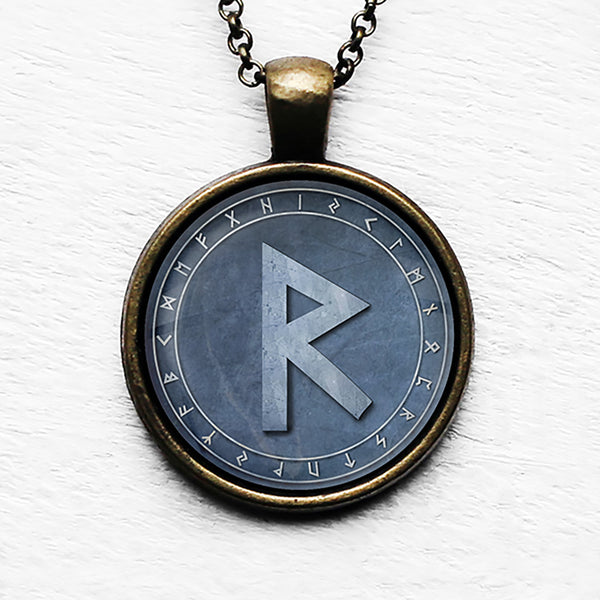 Viking Runes Elder Futhark Rune Circle R Raido Wheel Pendant & Necklace