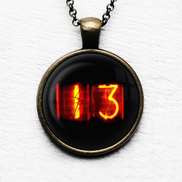 Dieselpunk Steampunk Cyberpunk Nixie Tube Print Number 13 Thirteen Halloween Pendant & Necklace