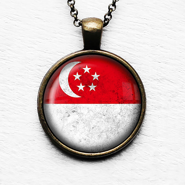 Singapore Singaporean Flag Pendant & Necklace