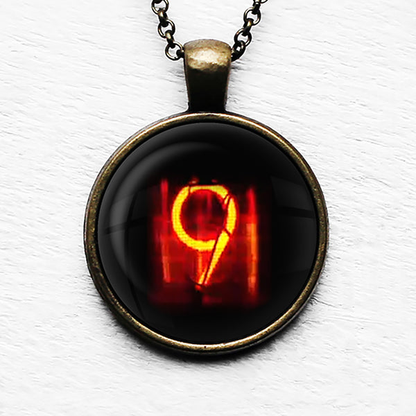 Dieselpunk Steampunk Cyberpunk Nixie Tube Print Number 9 Nine Pendant & Necklace