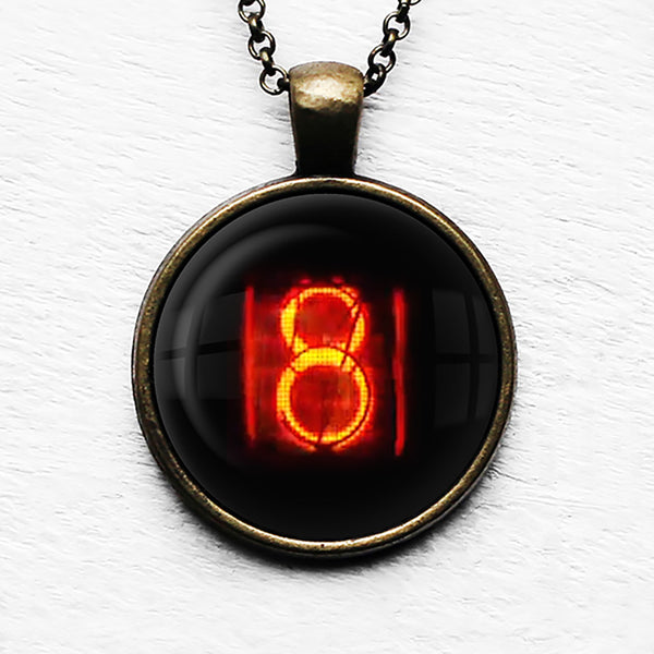 Dieselpunk Steampunk Cyberpunk Nixie Tube Print Number 8 Eight Pendant & Necklace