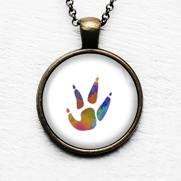 Chicken Paw Print Rainbow Watercolor Pendant & Necklace