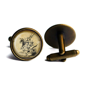 Alice in Wonderland White Rabbit Trumpet Antique Bronze Cufflinks