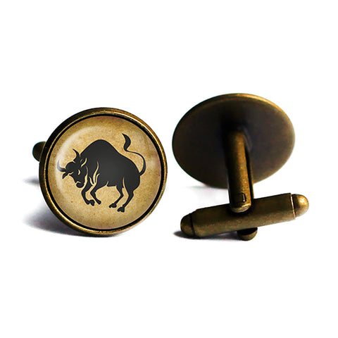 Zodiac Symbol Astrology Taurus Antique Bronze Cufflinks