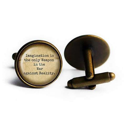 Alice in Wonderland Imagination The Weapon in the War Against Reality Antique Bronze Cufflinks