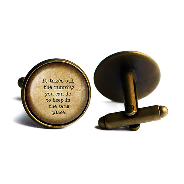 Alice in Wonderland All the Running Keep in the Same Place Antique Bronze Cufflinks