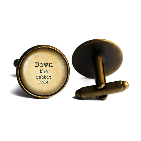 Alice in Wonderland Down the Rabbit Hole Antique Bronze Cufflinks