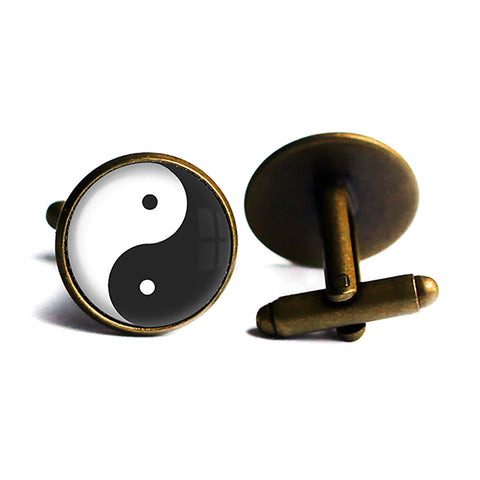 Yin Yang Black White Balance Antique Bronze Cufflinks