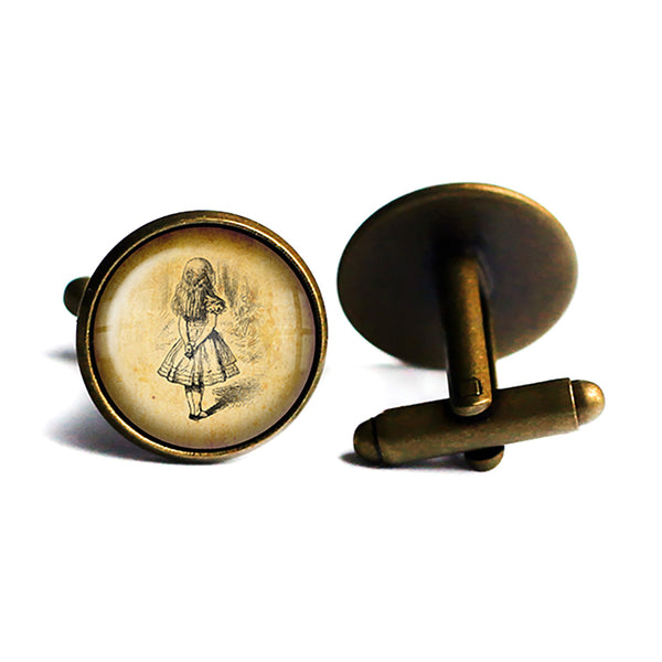 Alice in Wonderland Alice Watching Antique Bronze Cufflinks