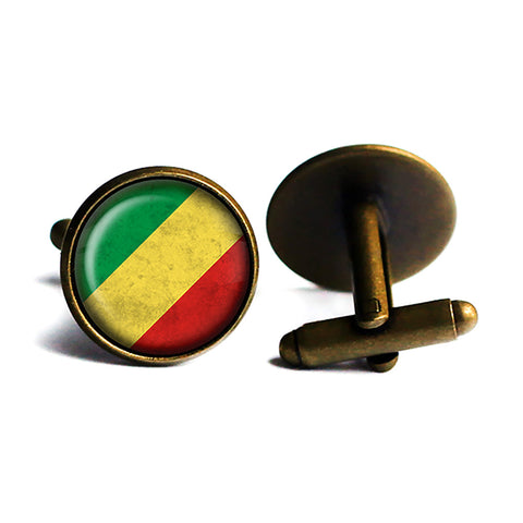 African Nation Congo Flag Antique Bronze Cufflinks