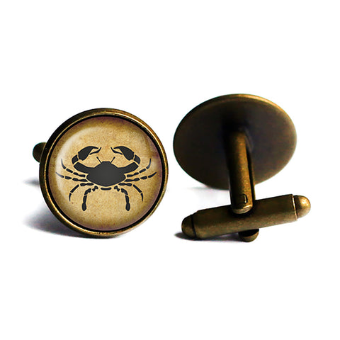 Zodiac Symbol Astrology Cancer Antique Bronze Cufflinks