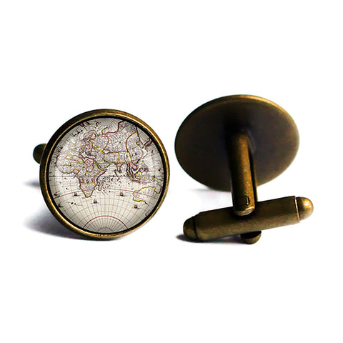 Ancient Old Map UK Europe Russia Asia Antique Bronze Cufflinks