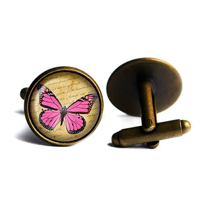 Pink Butterfly Antique Bronze Cufflinks