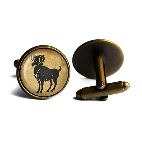 Zodiac Symbol Astrology Aries Antique Bronze Cufflinks