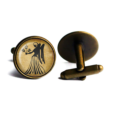 Zodiac Symbol Astrology Virgo Antique Bronze Cufflinks