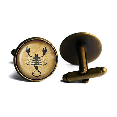 Zodiac Symbol Astrology Scorpio Antique Bronze Cufflinks