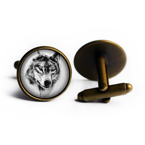 Wolf Head Antique Bronze Cufflinks