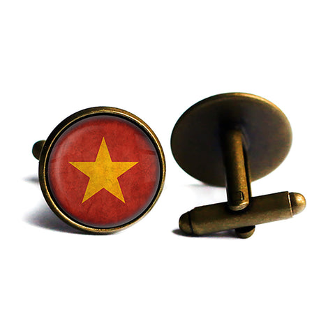 Vietnam Vietnamese Flag Antique Bronze Cufflinks