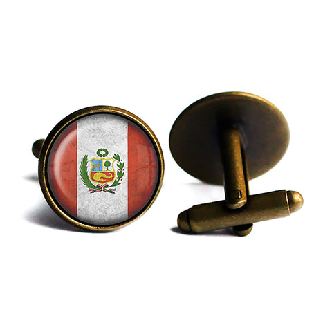 Peru Peruvian Flag Antique Bronze Cufflinks