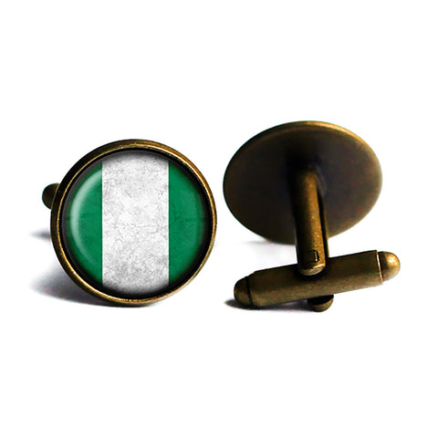 African Nation Nigeria Flag Antique Bronze Cufflinks