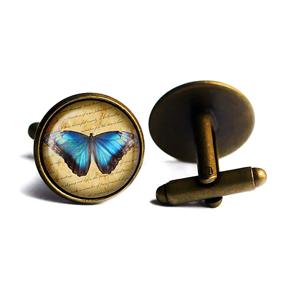 Blue Butterfly Antique Bronze Cufflinks