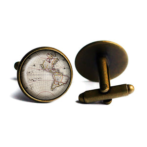 Ancient Map North South America Canada Antique Bronze Cufflinks