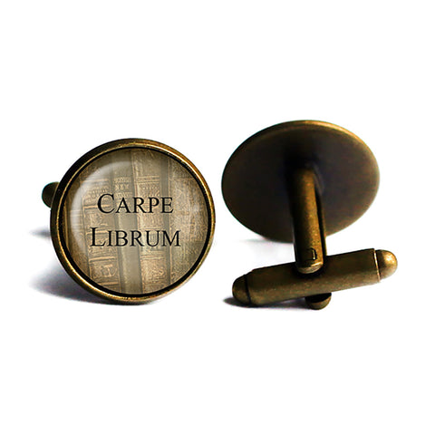 Latin Quote Carpe Librum Seize the Book Antique Bronze Cufflinks