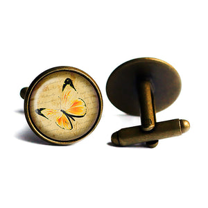 Yellow Butterfly Antique Bronze Cufflinks