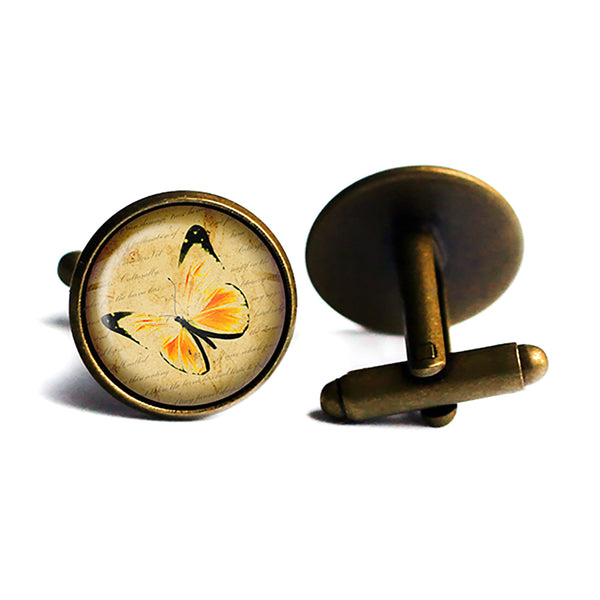 Yellow Butterfly Antique Bronze Cufflinks