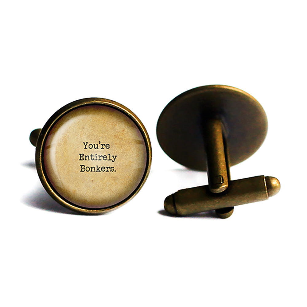 Alice in Wonderland You're Entirely Bonkers Antique Bronze Cufflinks