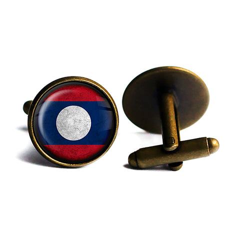 Laos Laotian Flag Antique Bronze Cufflinks