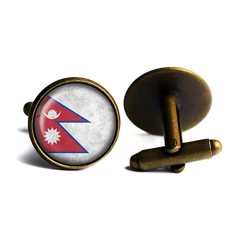 Nepal Nepalese Flag Antique Bronze Cufflinks